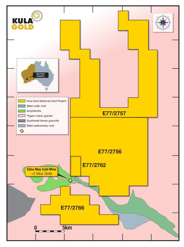 Figure 1 - Map of Kula Gold's new Westonia Project.