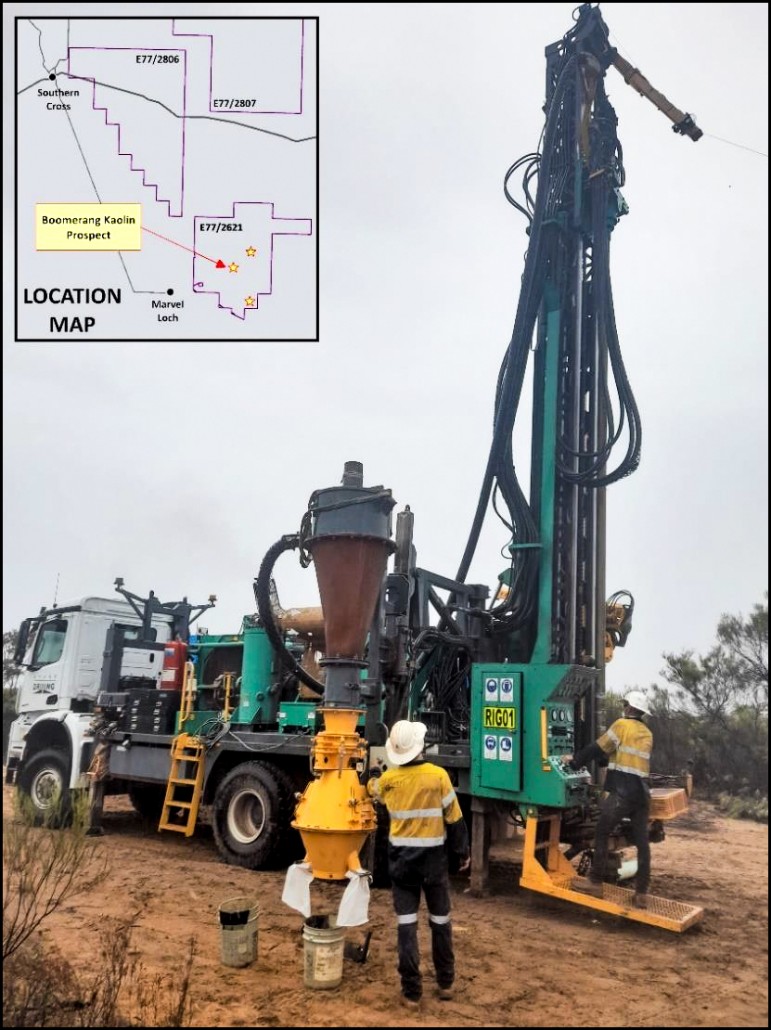 Figure 1. Kula is working with Stark Drilling’s RC rig on site at the Boomerang Kaolin Prospect in Southern Cross.
