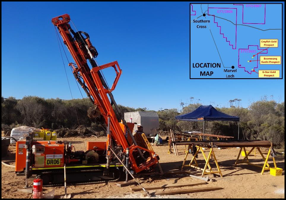 Figure 1. Kula geologists set up alongside Seismic Drilling’s diamond rig at the Crayfish Gold Prospect, Marvel Loch-Airfield Project.
