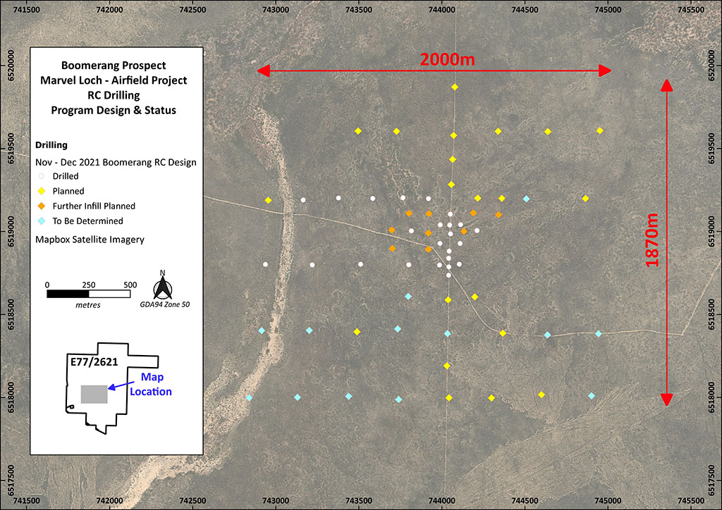 Figure 4. Drill plan of the Boomerang Kaolin Prospect, showing location completed drilling and remaining holes.